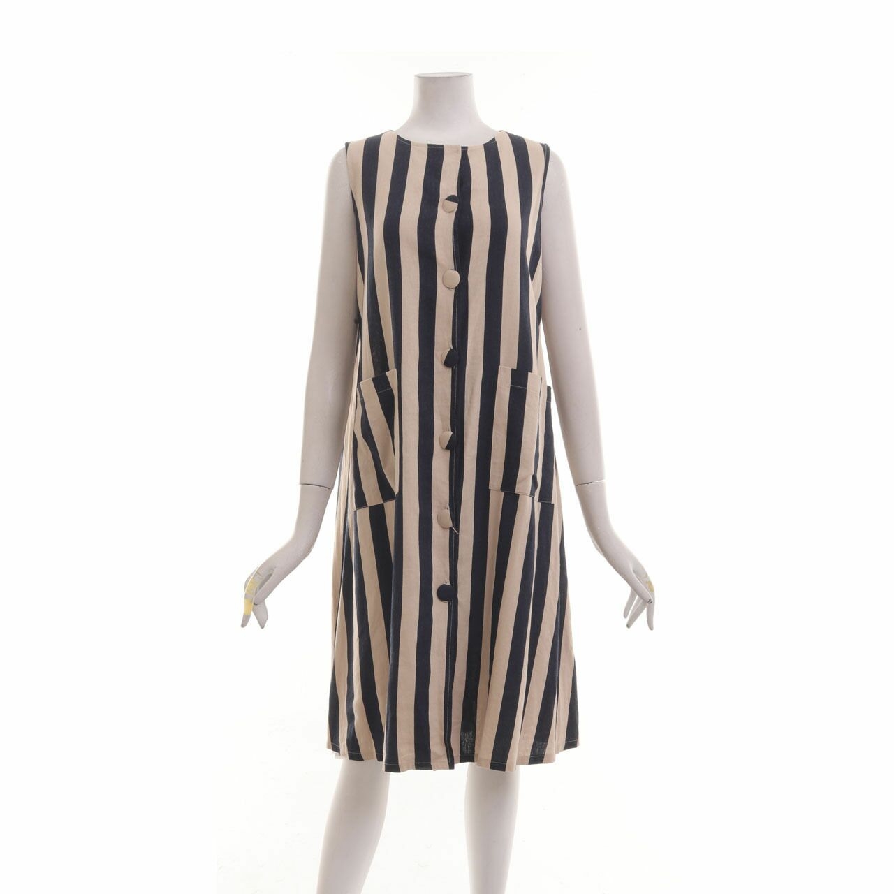 Ralyka Beige & Navy Stripes Midi Dress