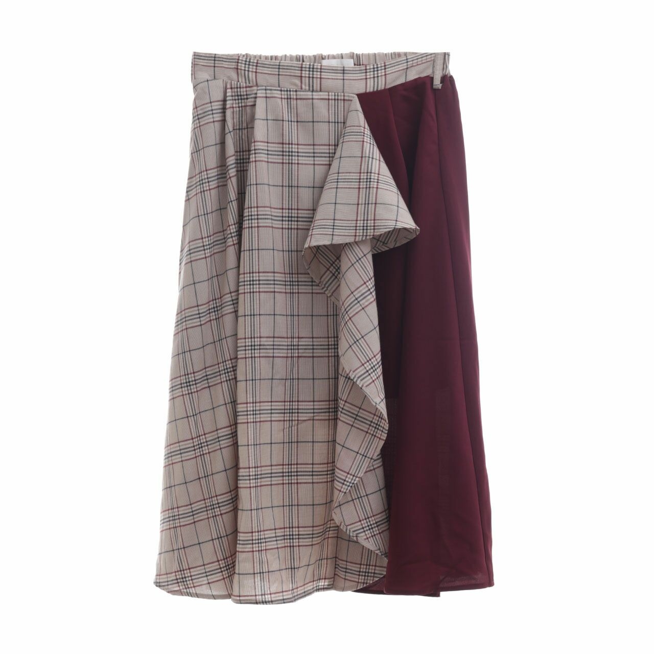 Cecil McBee Beige & Wine Tartan Midi Skirt