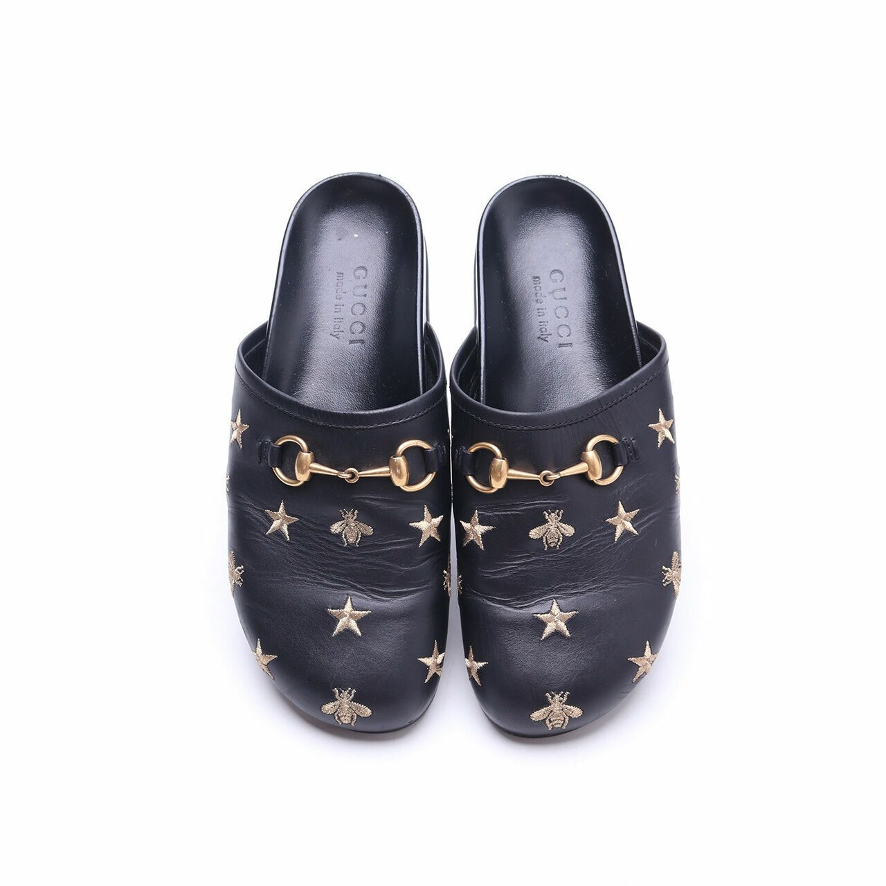 Gucci Horsebit Leather Bee and Star Black Sandals 