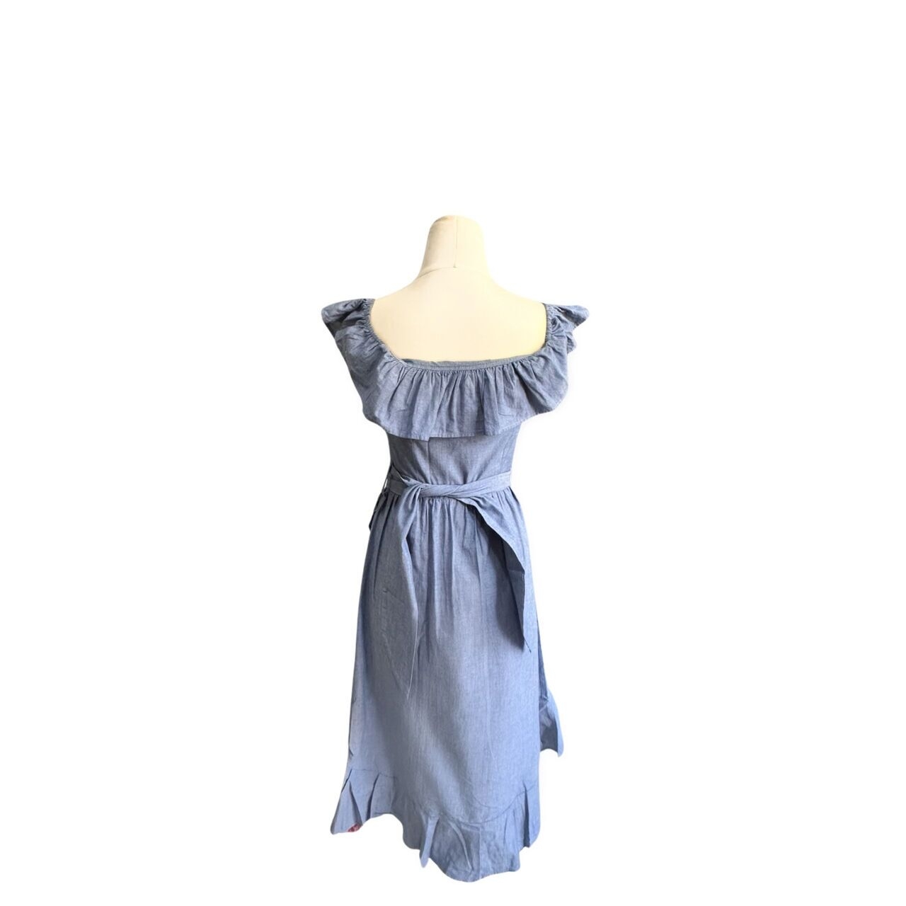 The Editor's Market Blue Off Shoulder Slit Midi Dress