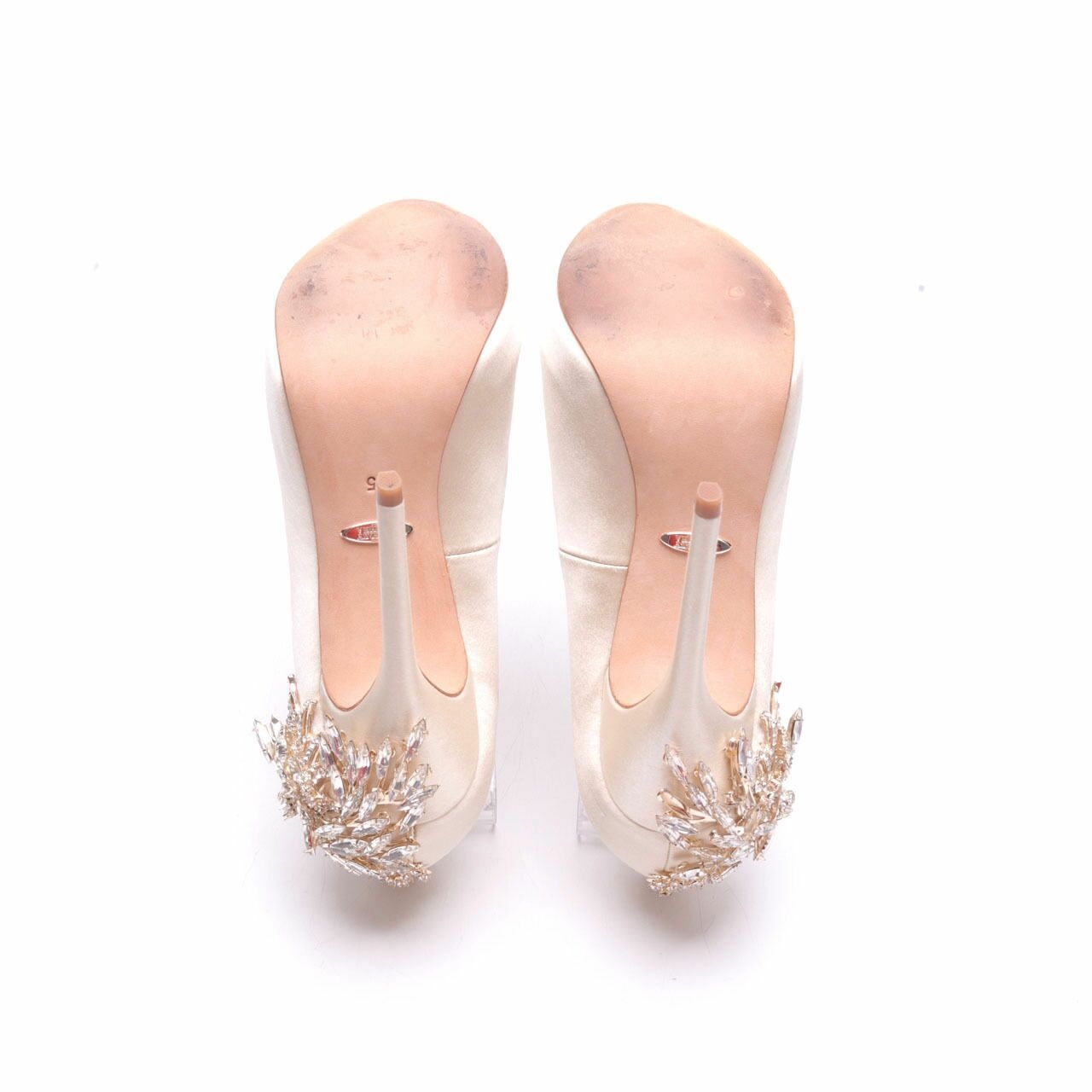 Badgley Mischka Cream/Gold Embellished Peep-toe Heels
