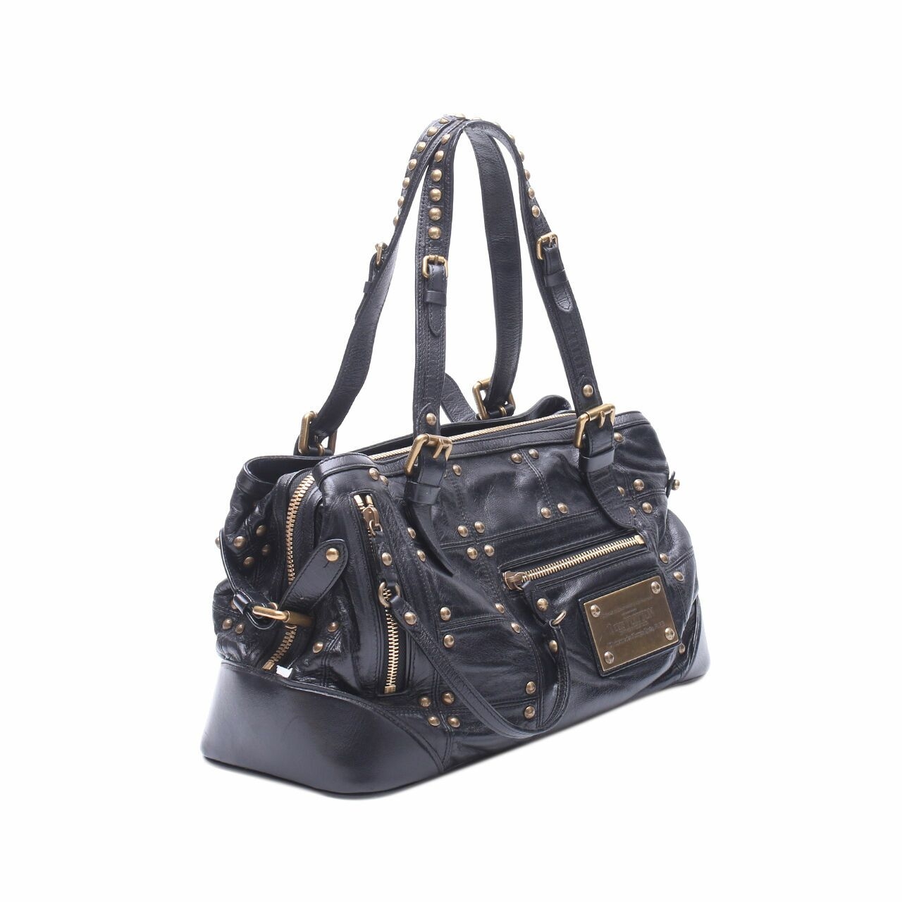 Louis Vuitton Black Lambskin Leather Riveting Shoulder Bag