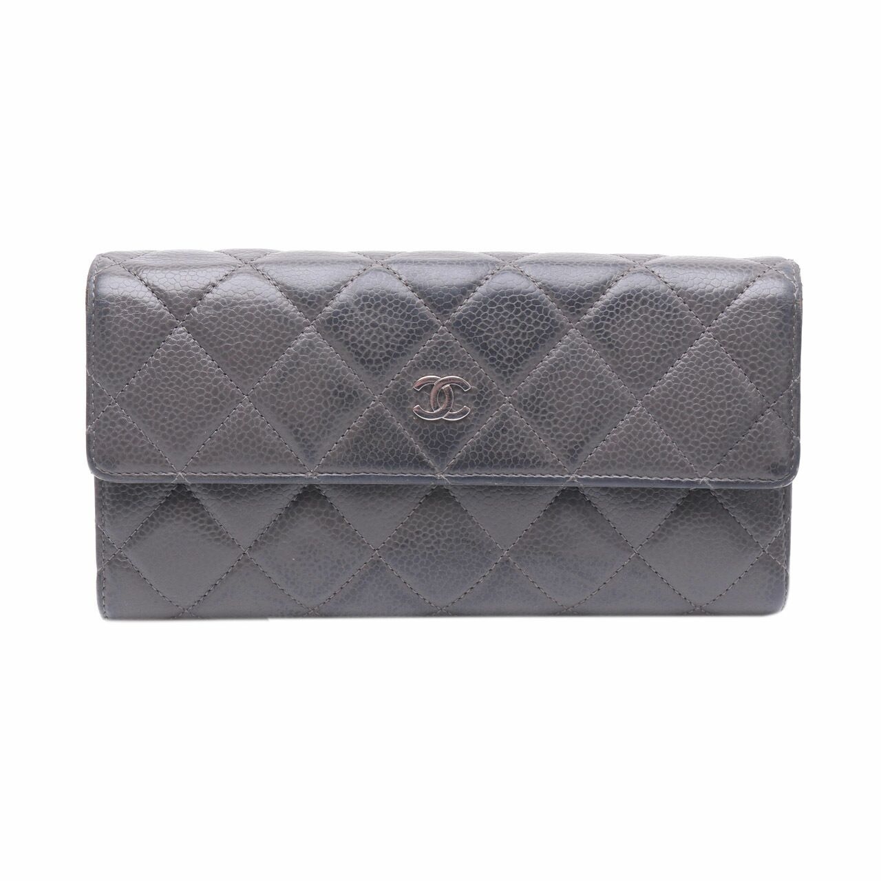 Chanel Grey Quilted Leather Flap Wallet