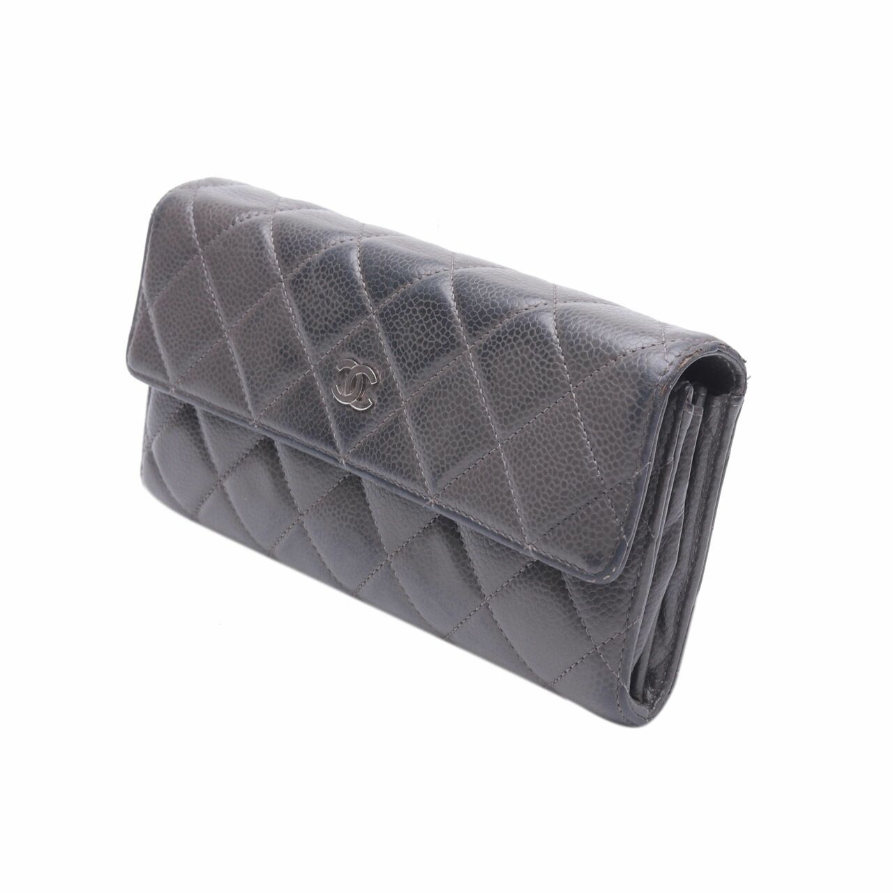 Chanel Grey Quilted Leather Flap Wallet