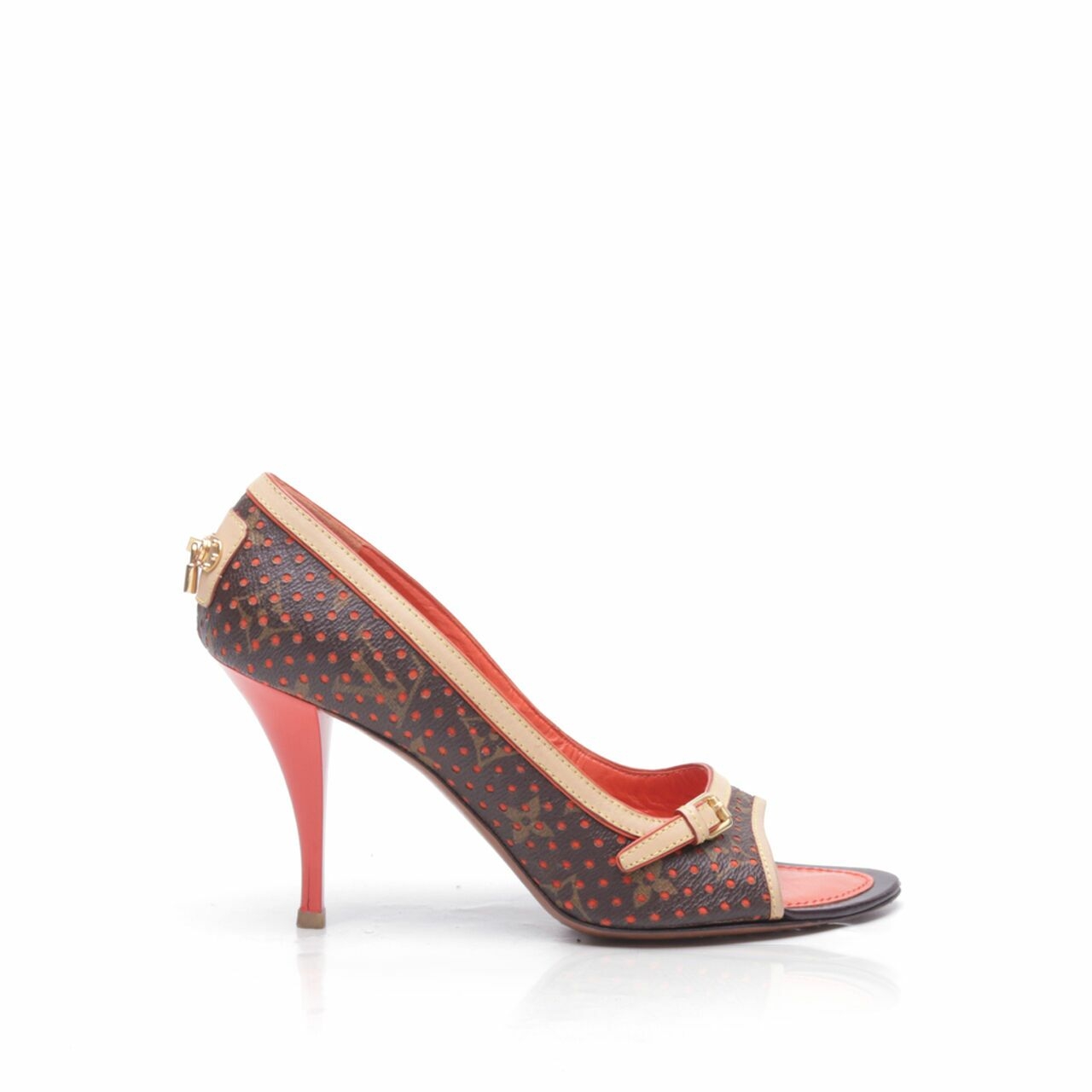 Louis Vuitton Limited Edition Brown/Orange Monogram Perforated Open-Toe Pumps Heels