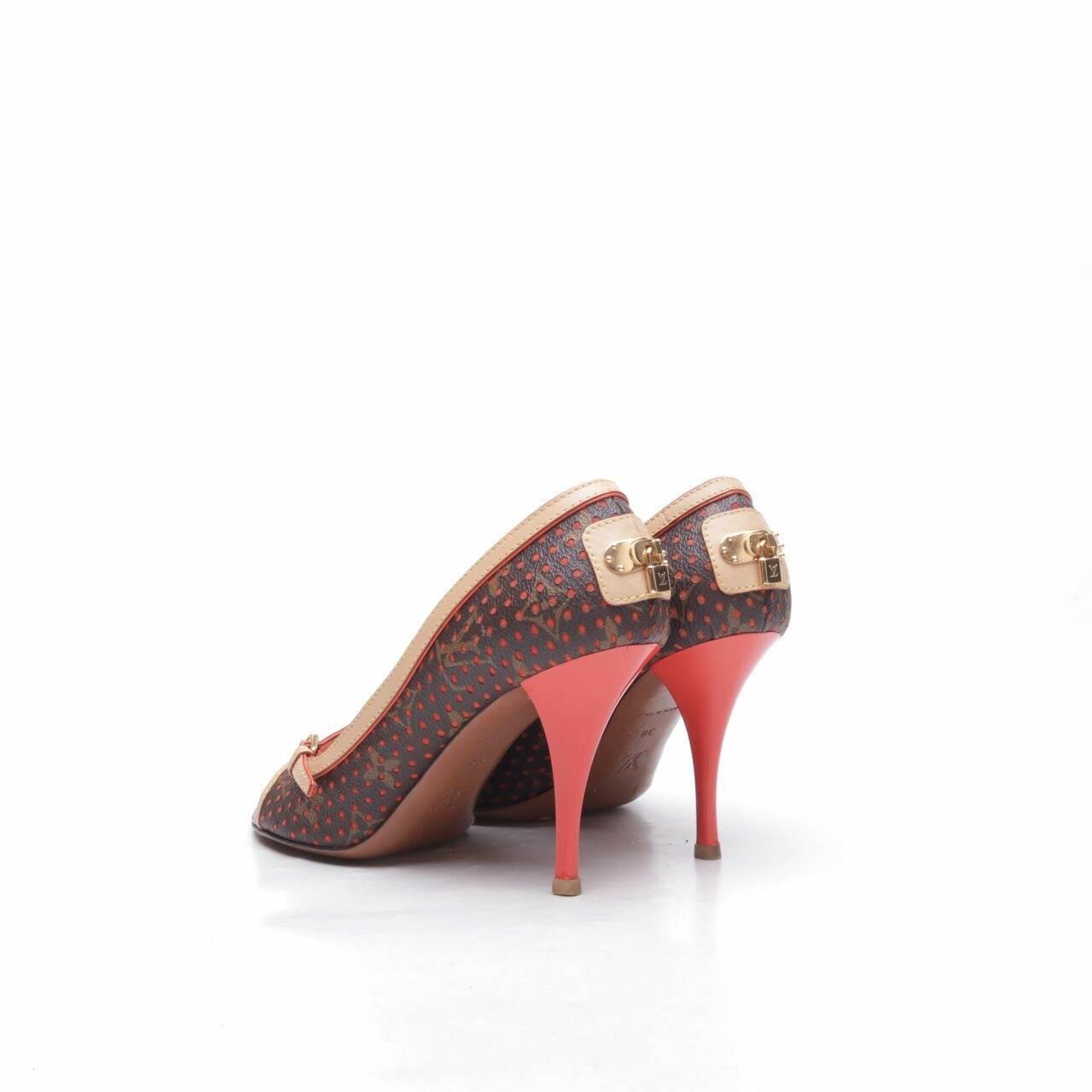 Louis Vuitton Limited Edition Brown/Orange Monogram Perforated Open-Toe Pumps Heels