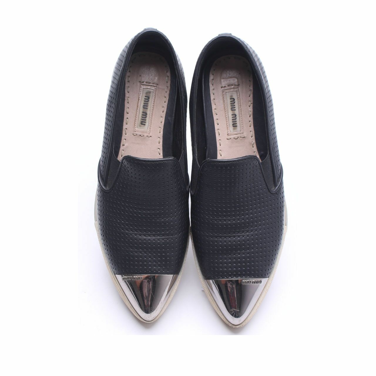 Miu Miu Black Leather Point-Toe Slip-On Sneakers