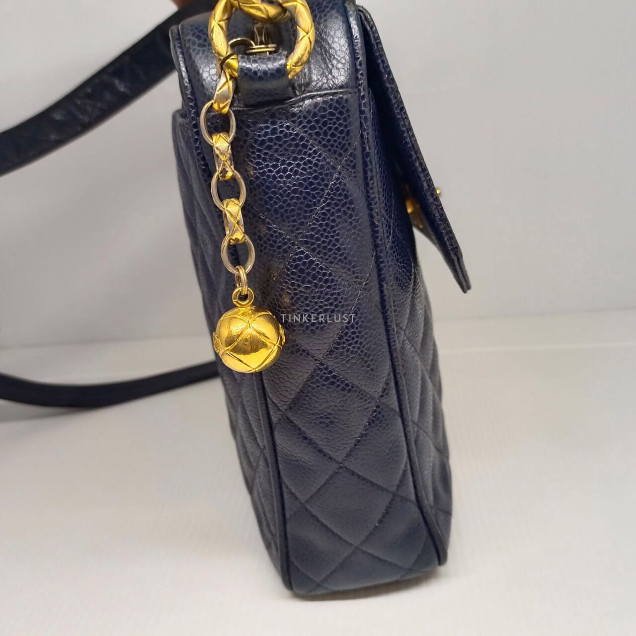 Chanel Navy Blue Caviar GHW Sling Bag 
