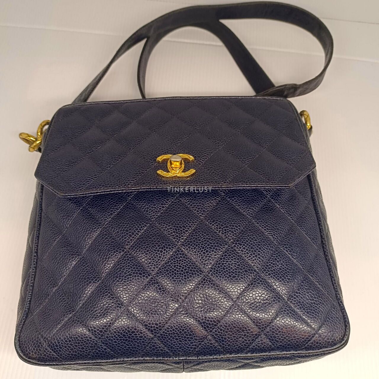 Chanel Navy Blue Caviar GHW Sling Bag 