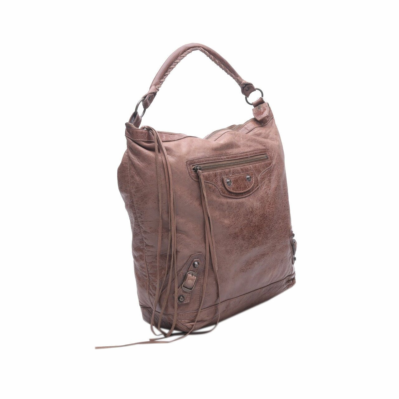 Balenciaga Agneau Classic Hardware Day Brown Hobo Shoulder Bag