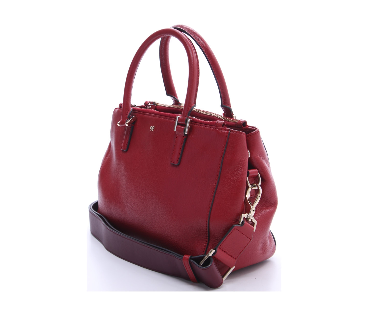 Anya Hindmarch Red Leather Double Zipper Satchel
