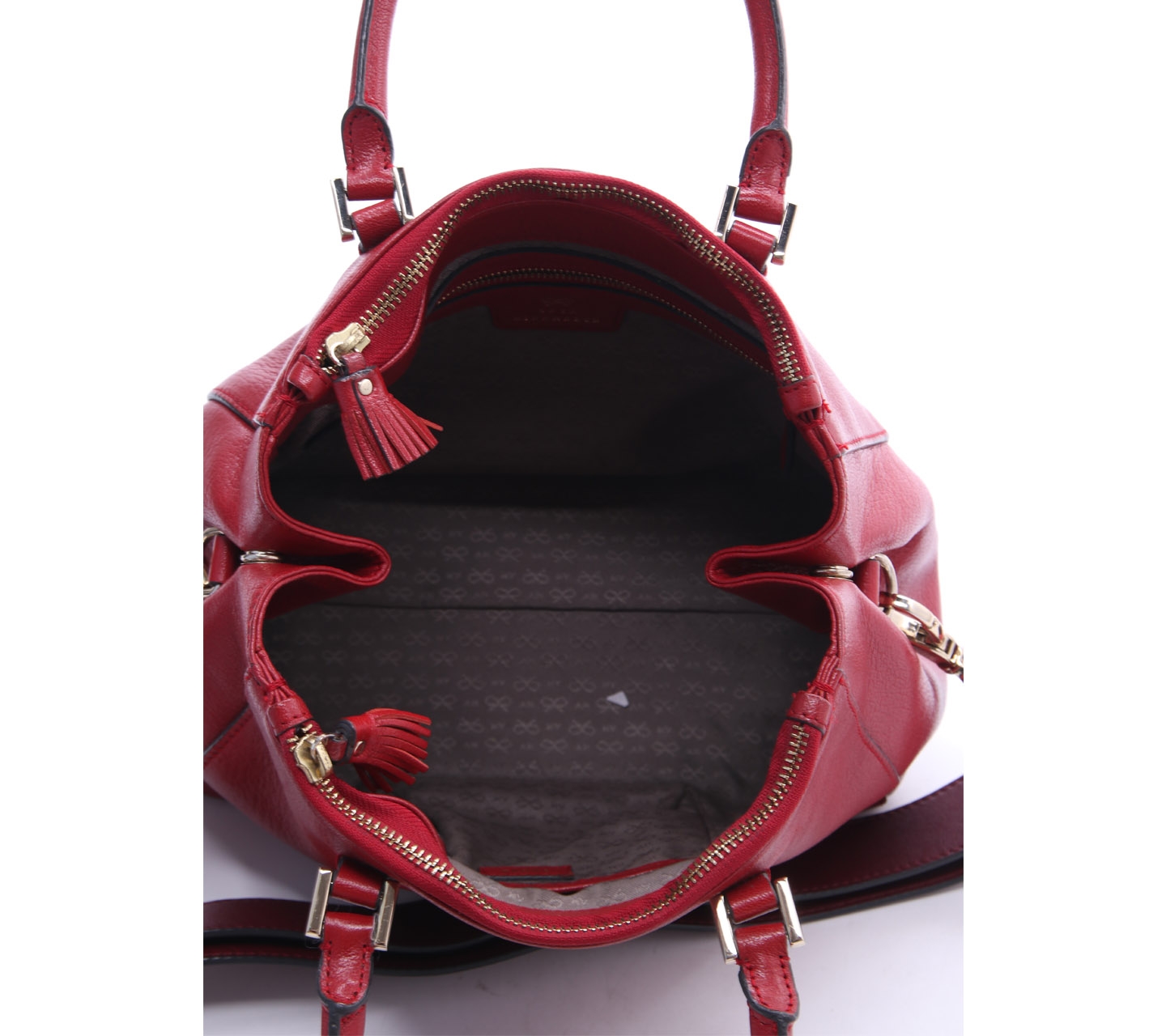 Anya Hindmarch Red Leather Double Zipper Satchel
