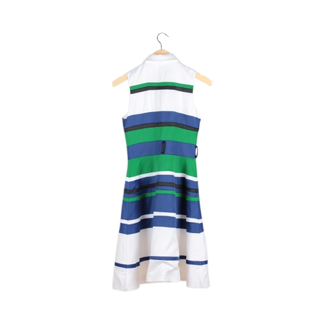 Blue and Green Silk Striped Midi Dress