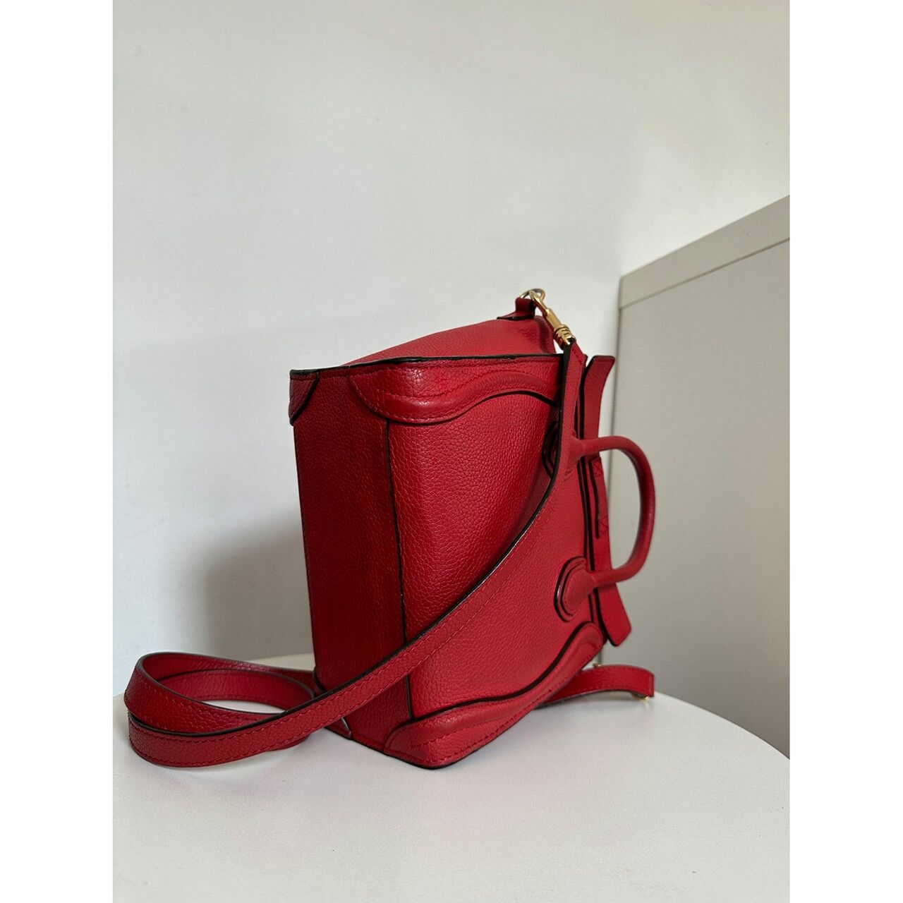Celine Nano Luggage Red Drummed Calfskin Ghw Handbag