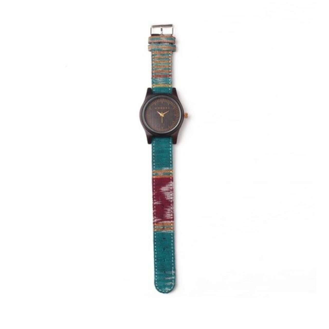 Woodka Loca Sonokeling & Teal Green Orange Tenun Wristwatch