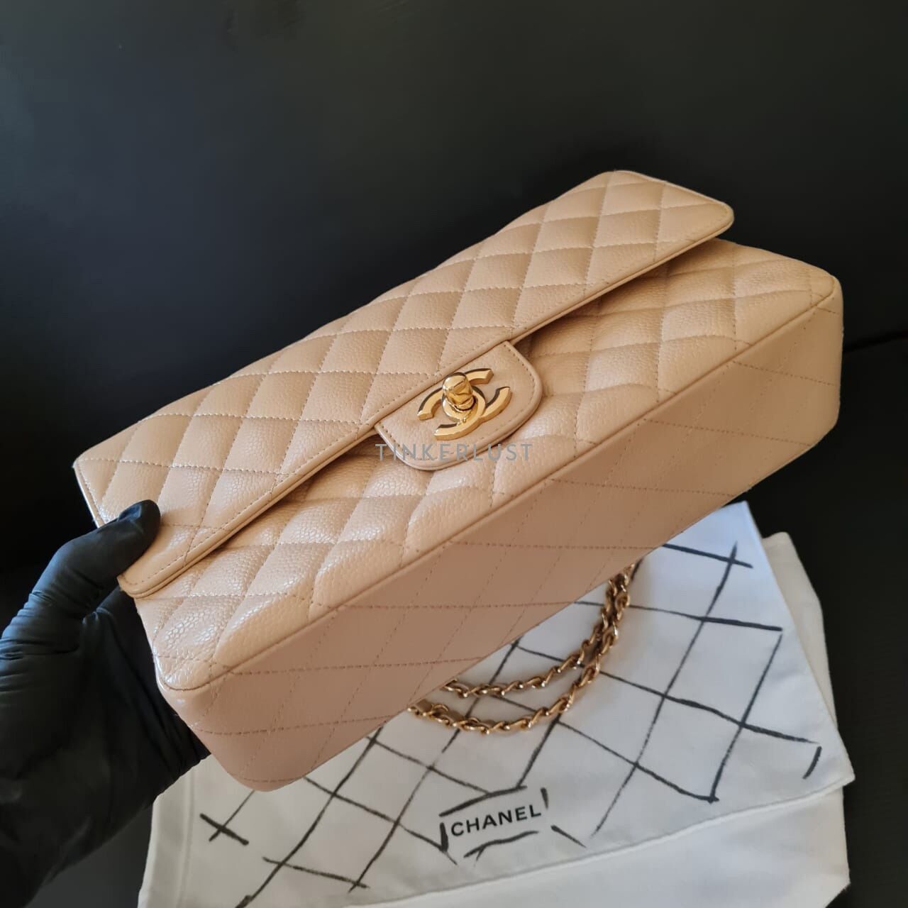 Chanel Medium Caviar Beige Double Flap GHW Shoulder Bag