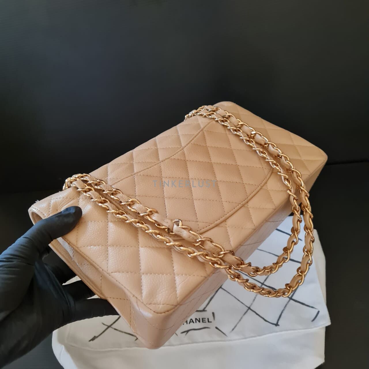 Chanel Medium Caviar Beige Double Flap GHW Shoulder Bag