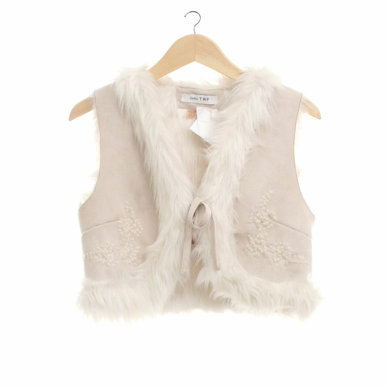 Zara Beige & White Faux Fur Suede Vest
