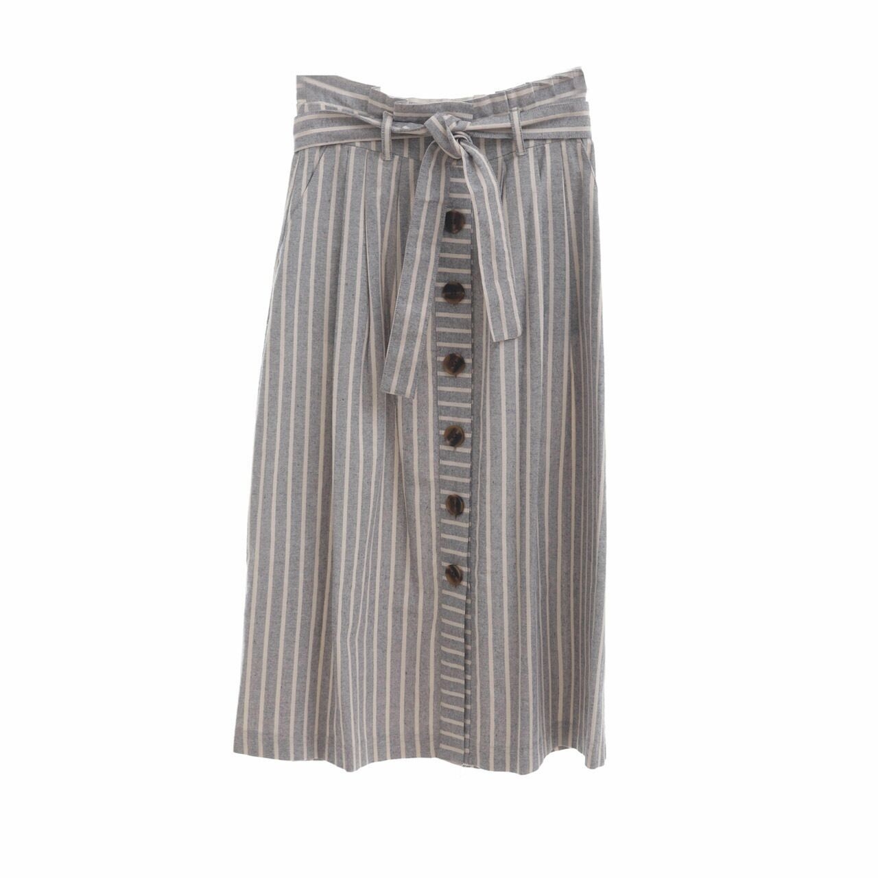 Topshop Light Grey Stripes Midi Skirt