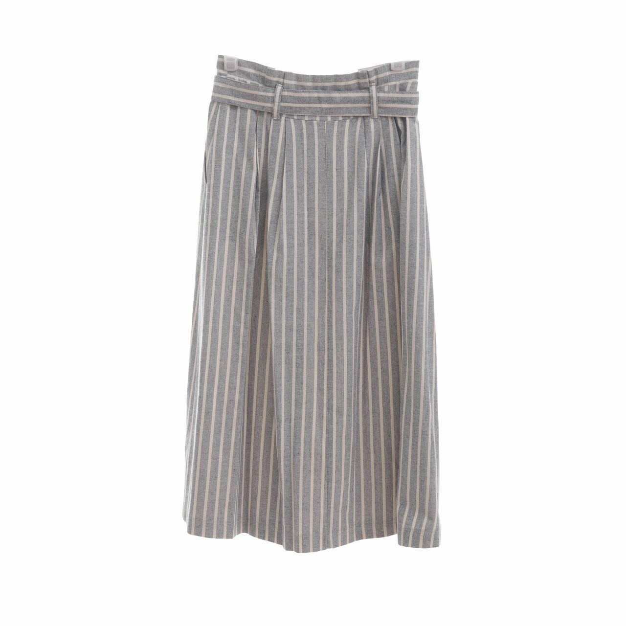 Topshop Light Grey Stripes Midi Skirt