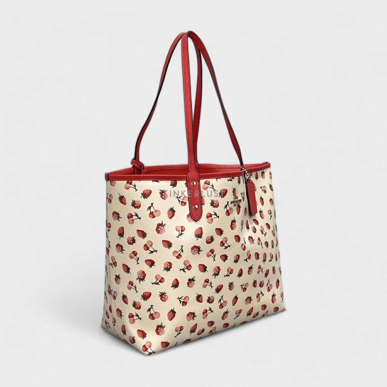 Coach Red & White Fruit Reversible Tote Bag