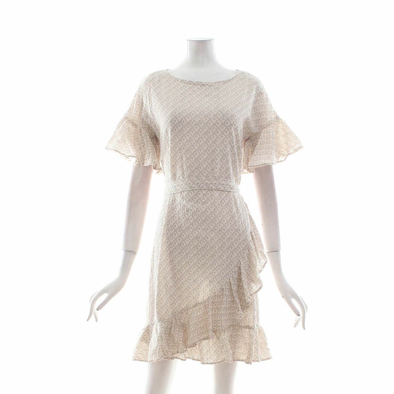 H&M Cream Pattern Ruffle Mini Dress