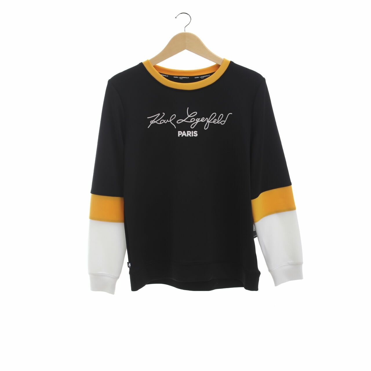 Karl Lagerfeld Casual Long Sleeve Colorblock List Yellow T-Shirt