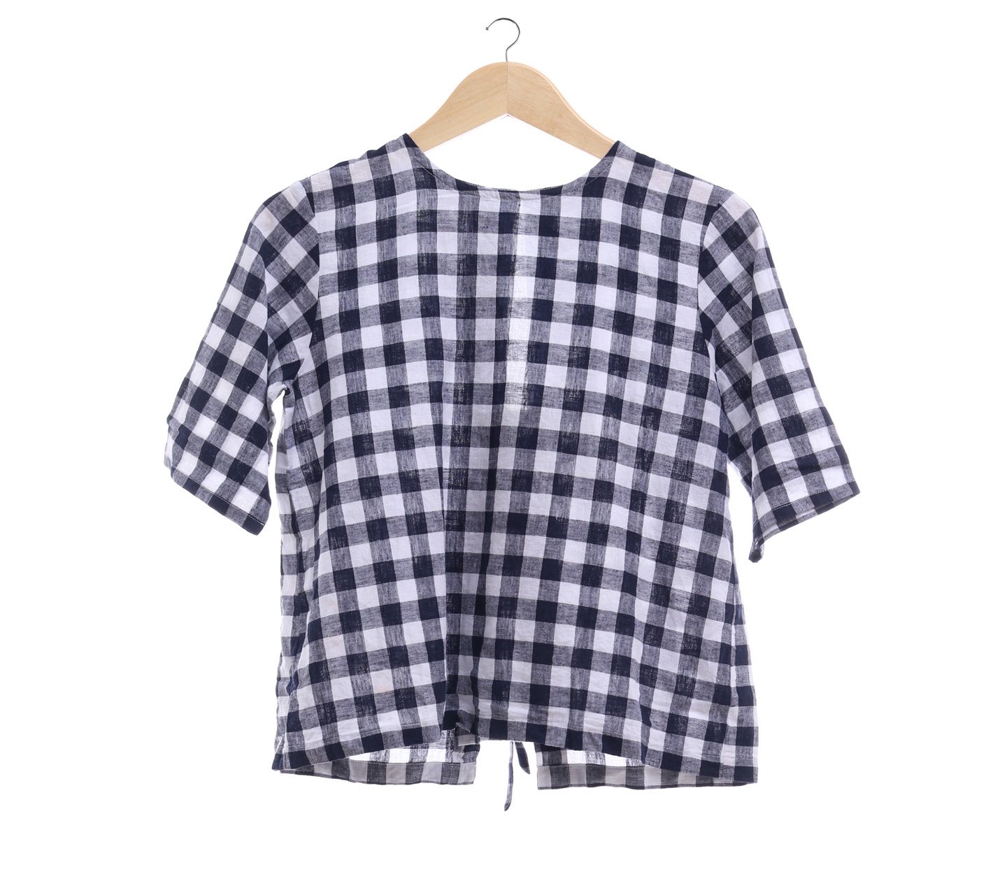 Cotton Ink Dark Blue And White Plaid Blouse