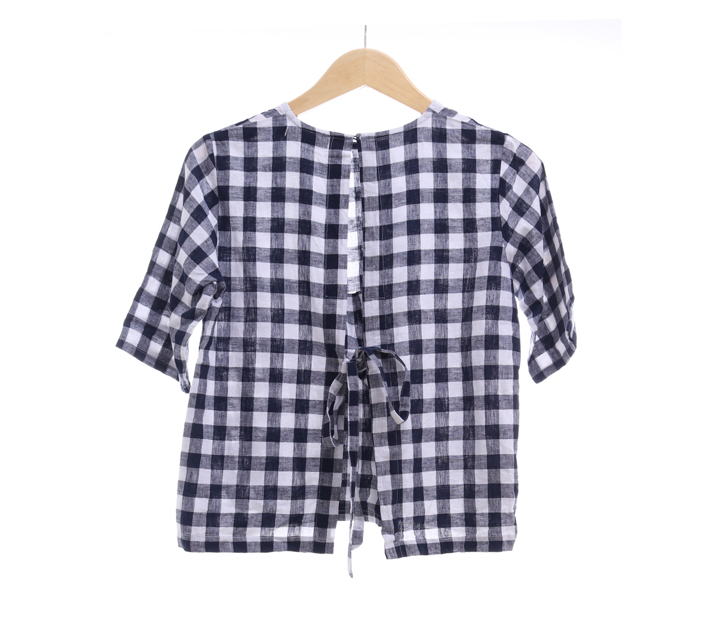 Cotton Ink Dark Blue And White Plaid Blouse