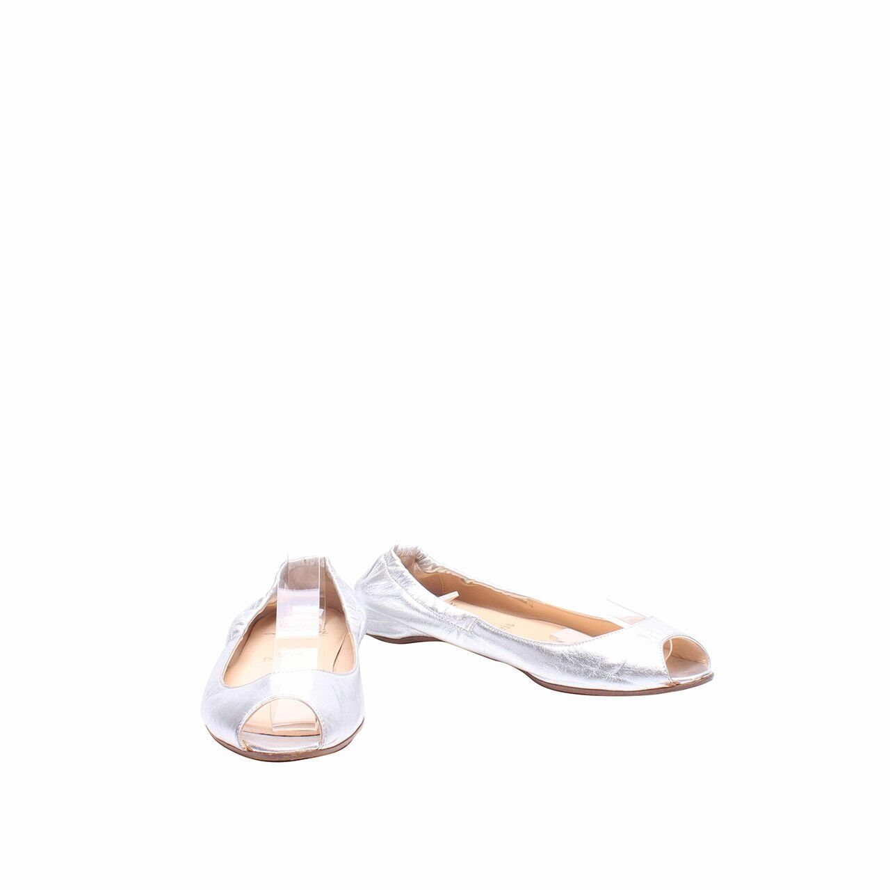 Christian Louboutin Silver Metallic Nappa Leather Exi Peep Toe Elastic Ballet Flats