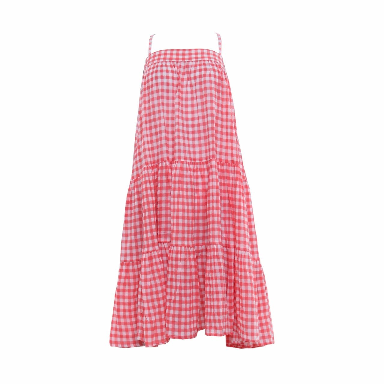 The Story Of White & Coral Checkered Midi Dress