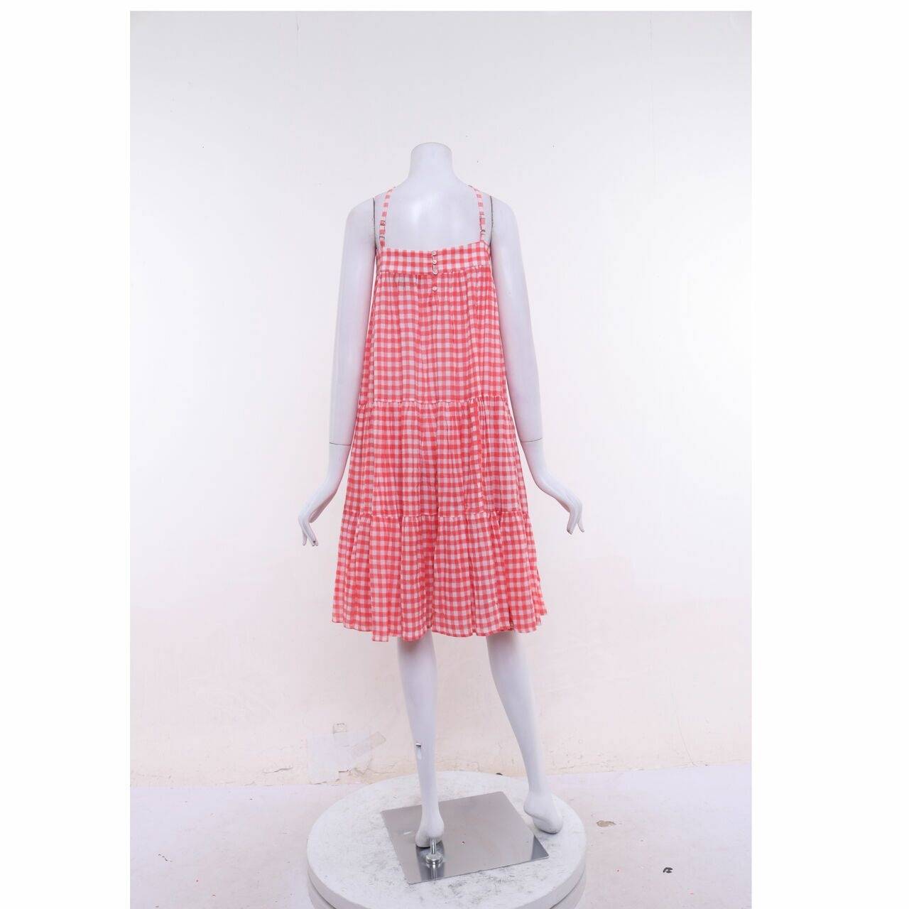 The Story Of White & Coral Checkered Midi Dress
