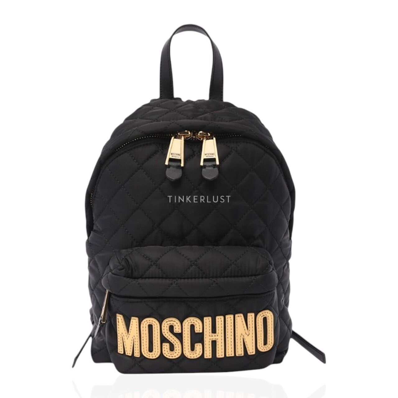 Moschino Medium Backpack in Black Quilted with Gold Logo