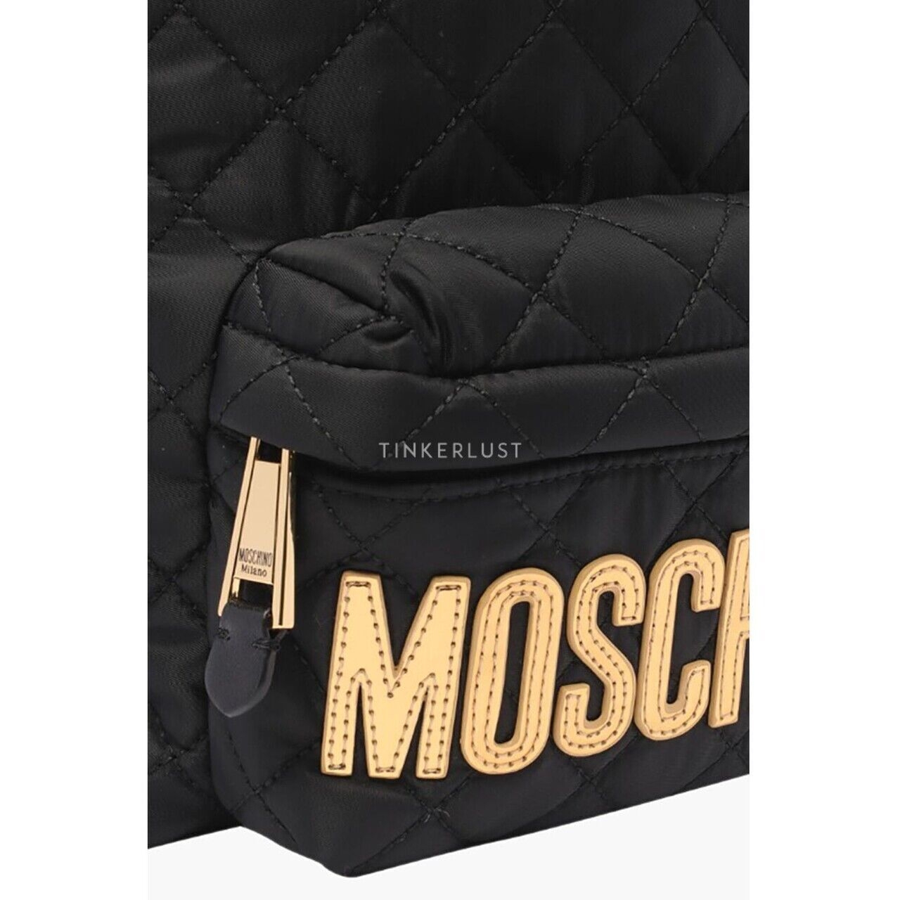 Moschino Medium Backpack in Black Quilted with Gold Logo