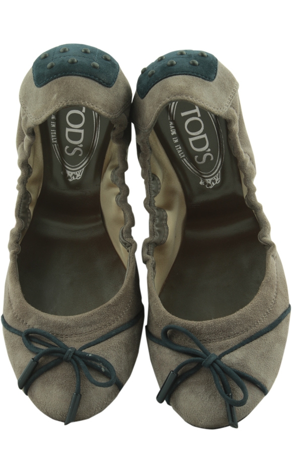 Tod's Dark Grey Suede Flat Shoes