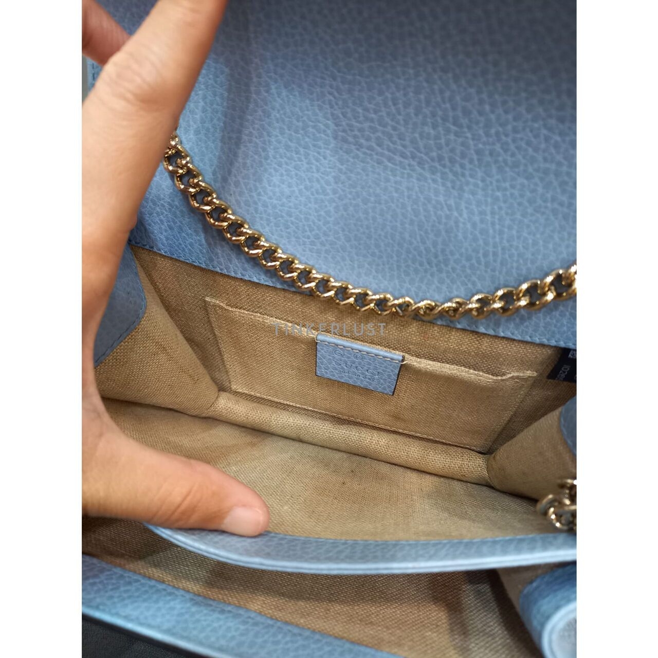 Gucci GG Interlocking Small Grained Blue GHW Sling Bag