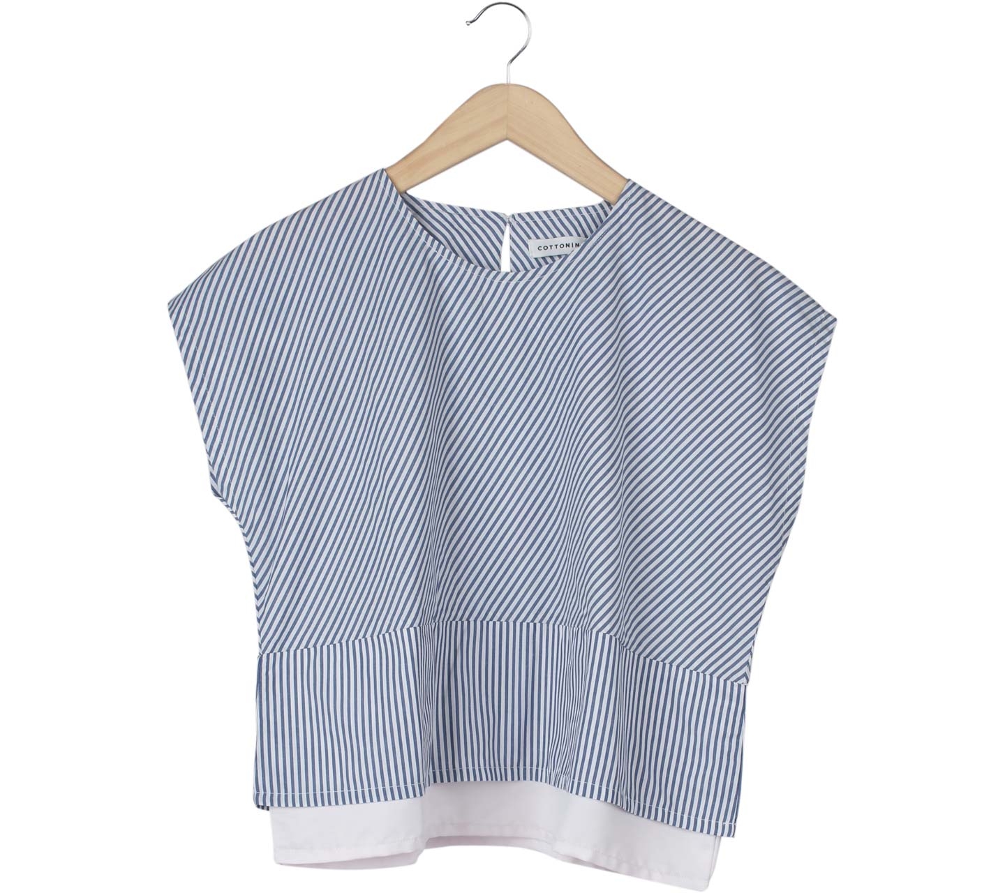 Cotton Ink Blue And White Striped Blouse