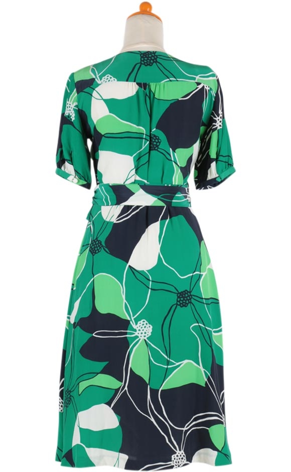 Green and White Slip & Floral Printed Wrap Dress