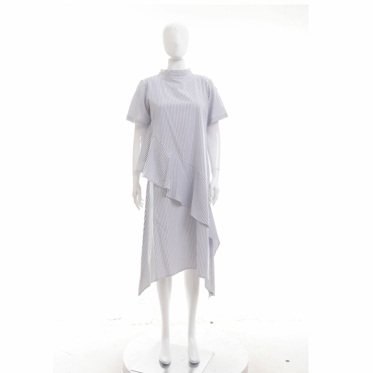 Schoncouture Blue & White Stripes Midi Dress