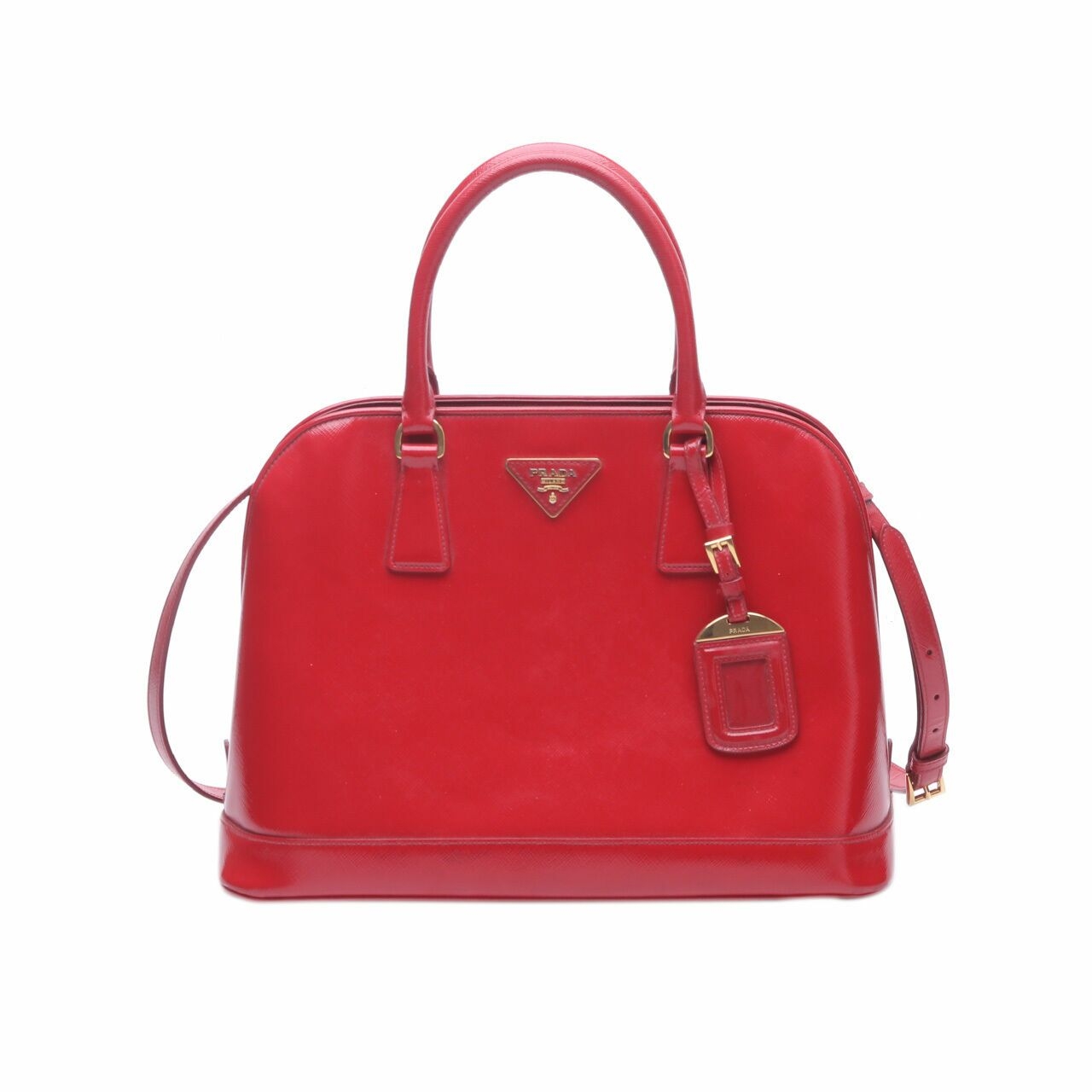 Prada Saffiano Vernic Lux Rosso Red 2way Satchel Bag