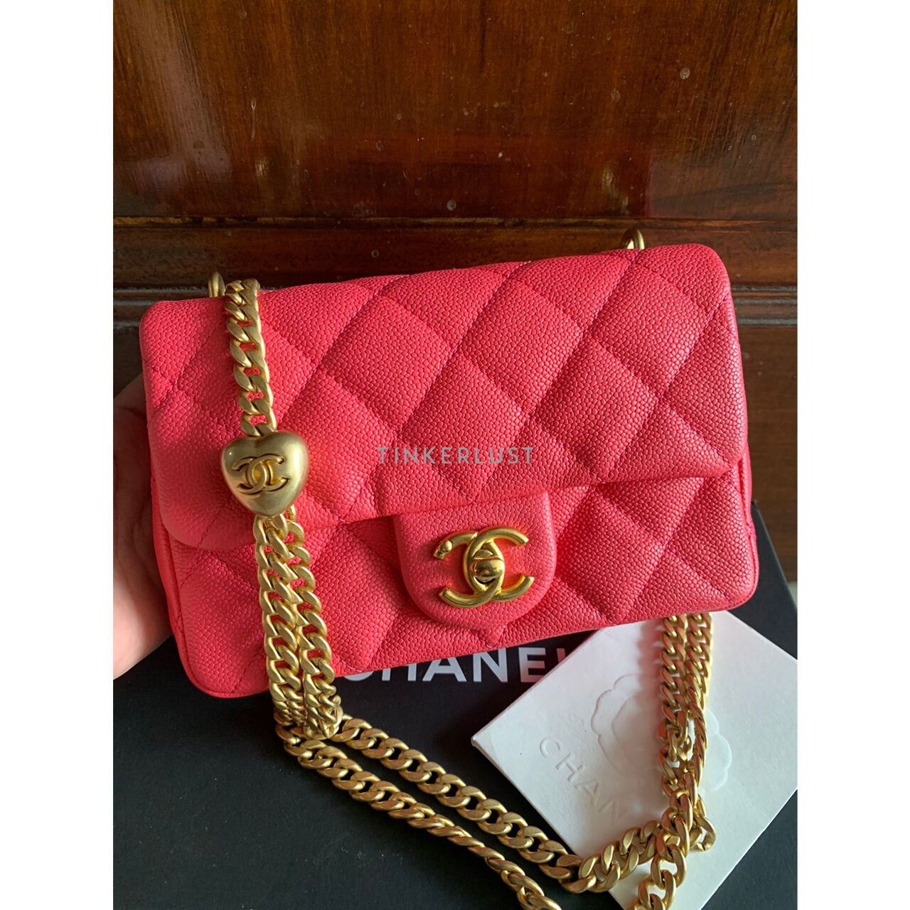 Chanel Mini Rectangle Heart Crush Caviar Pink GHW Chip Shoulder Bag