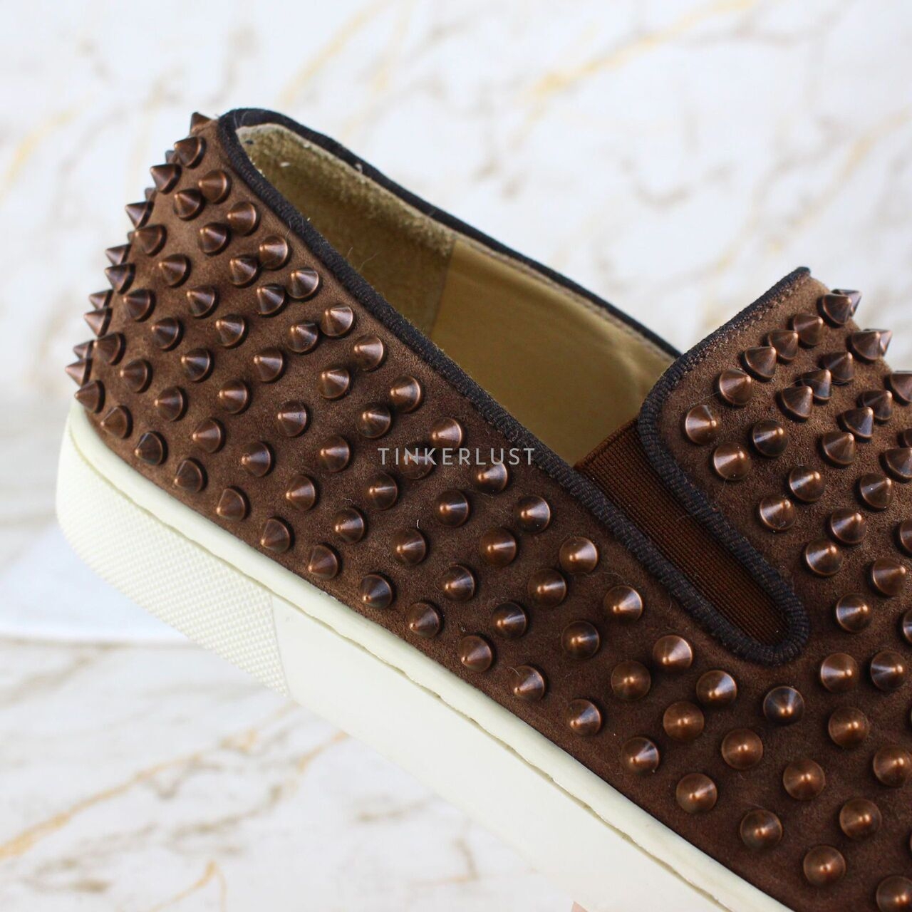 Christian Louboutin Rollerboat Bronze Slip On Suede Sneakers