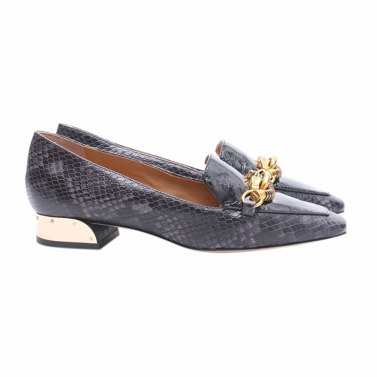 Tory Burch Jessa Stamped Snake Printed  Perfect Black Loafers Flats