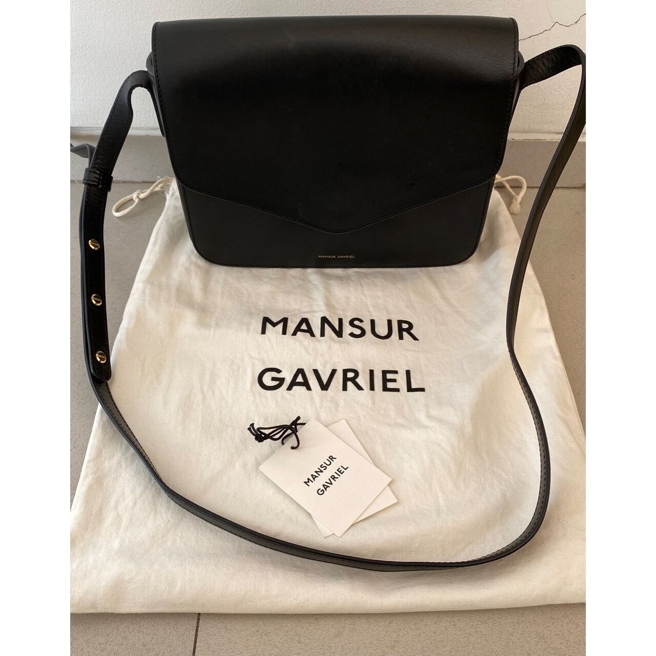 Mansur Gavriel Calf Envelope Black Geometric Sling Bag