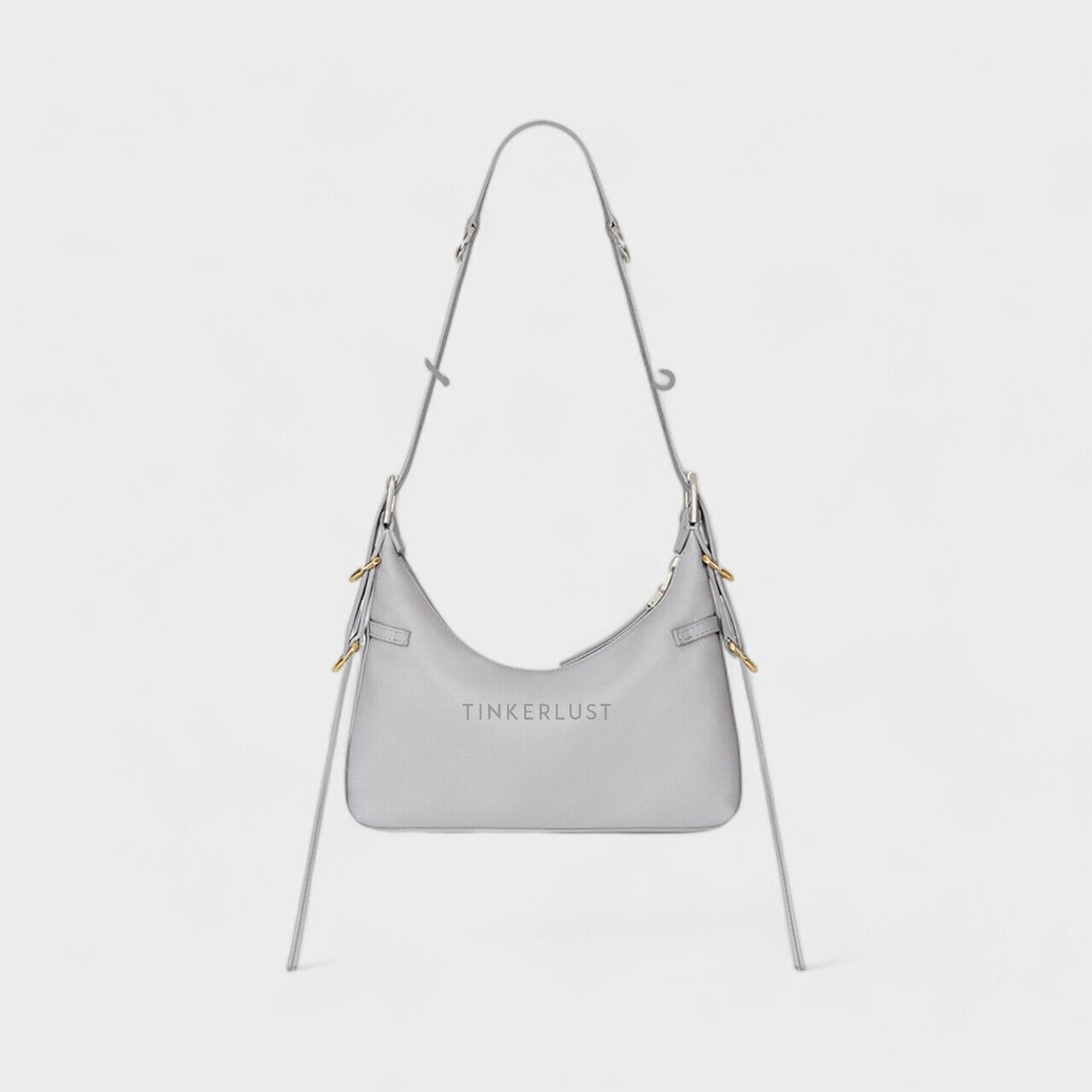 Givency Mini Voyou in Light Grey Tumbled Calfskin Leather Crossbody Bag