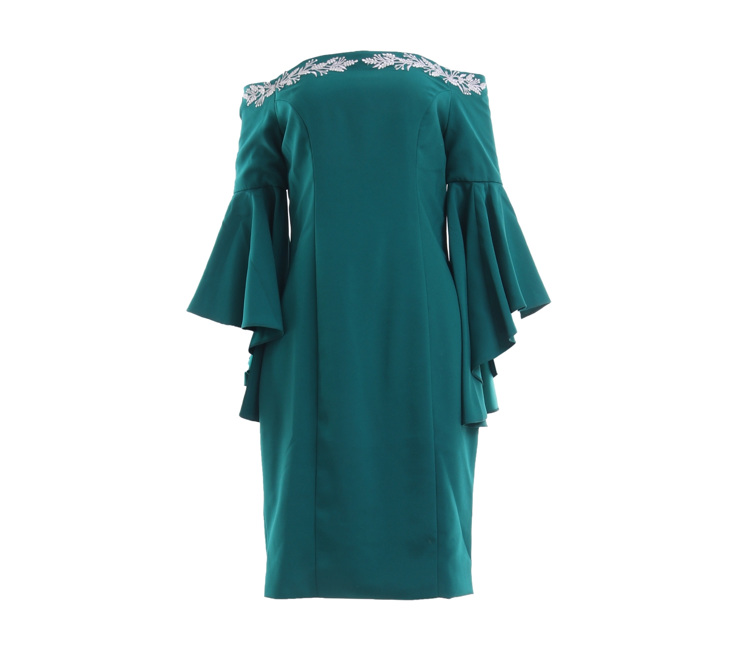 Charlotta Atelier Green Flare Off Shoulder Mini Dress