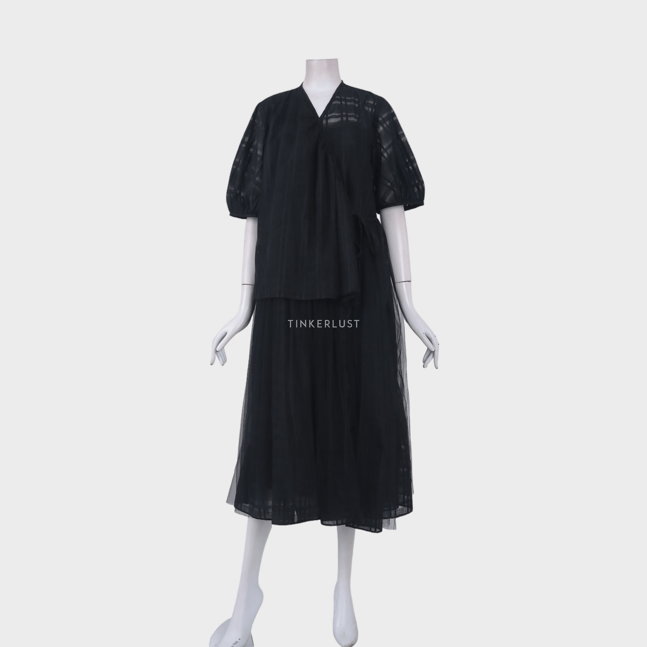 Sho Black Wrap Tulle Long Dress