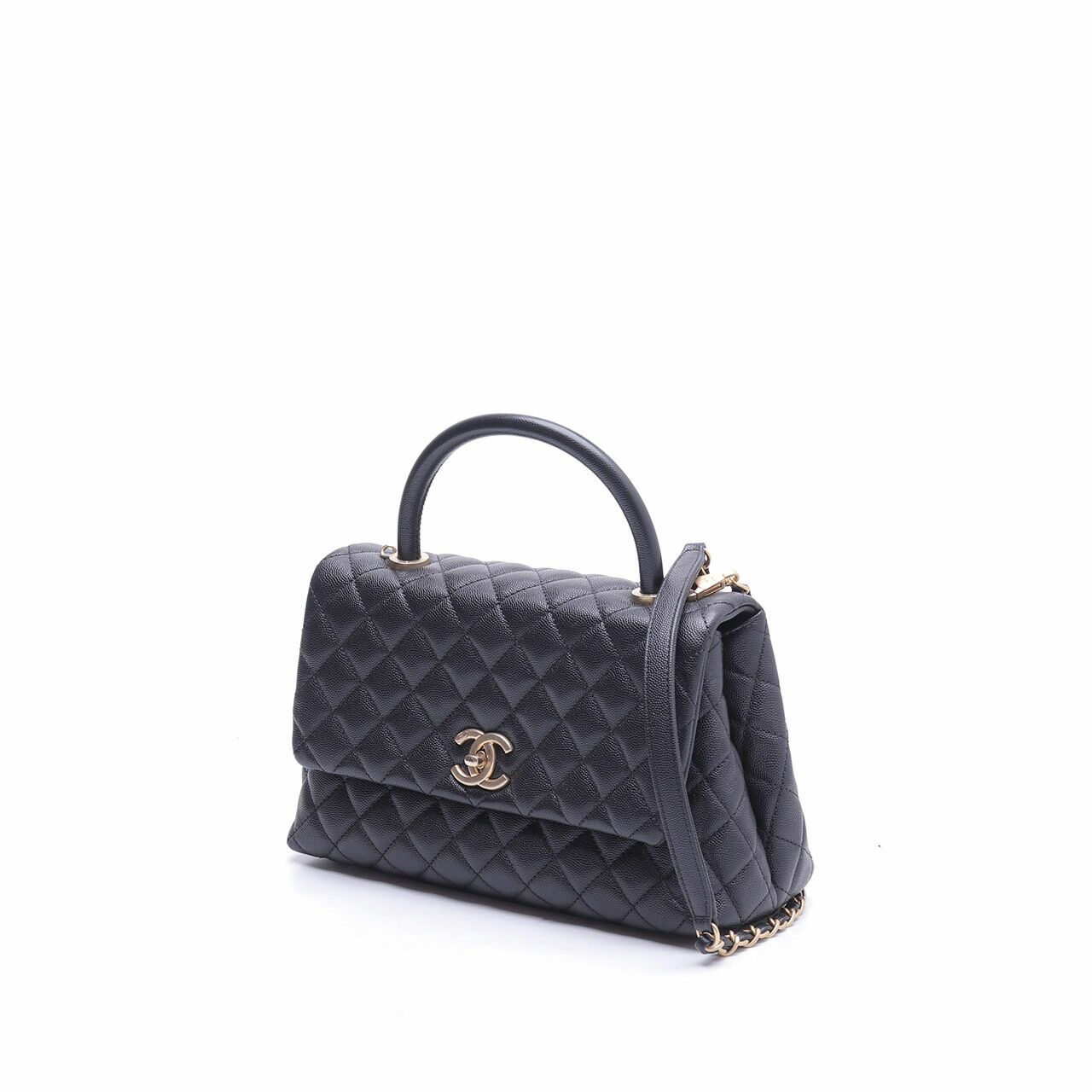 Chanel Grained Caviarskin & Gold-Tone Metal Black Flap bag with Handle