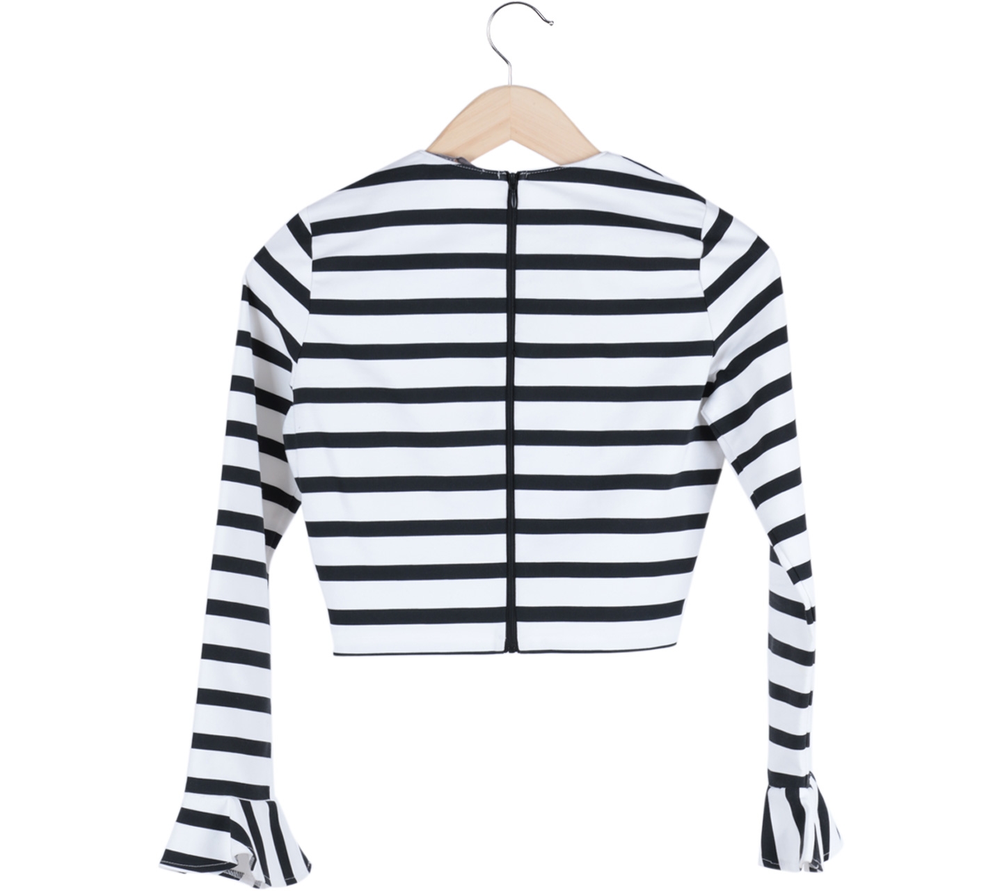Zara White And Black Striped Crop Blouse
