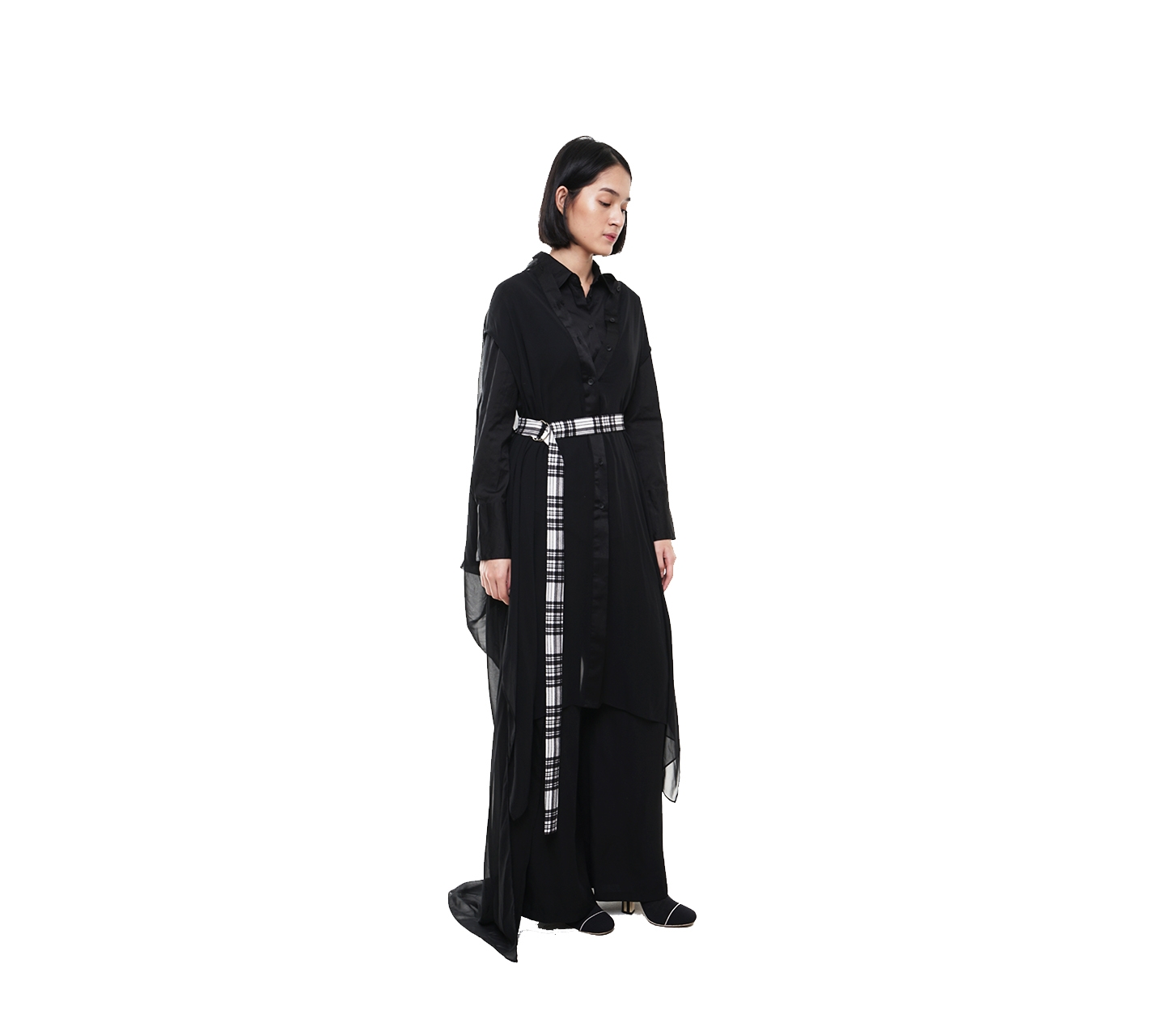 Jenahara Black Oversized Long Back Belted Shirt Dress